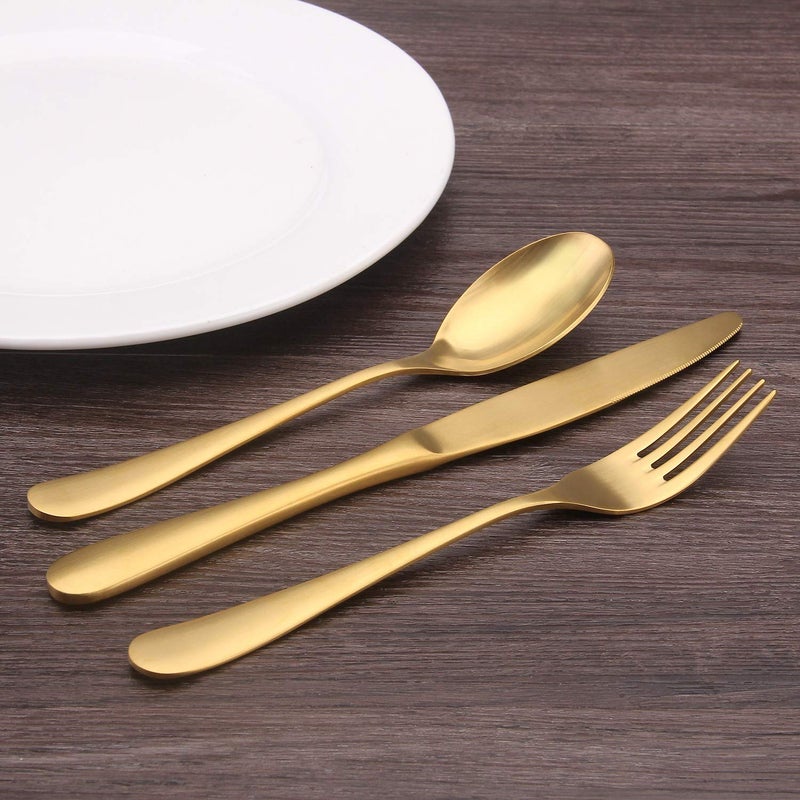 Bysta Matte Gold Silverware Set, Bysta 20-Piece Stainless Steel Flatware Set, Kitchen Utensil Set Service for 4, Tableware Cutlery Set for Home and Restaurant, Satin Finish, Dishwasher Safe - Image 5